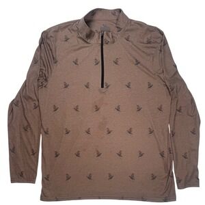 Kevins Mens Brown Bird Print Quarter Zip Pullover‎ Long Sleeve Shirt Large